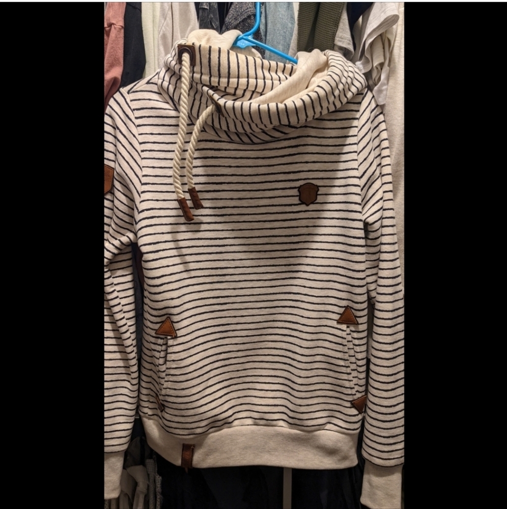 Naketano black and white striped hoodie, size medium